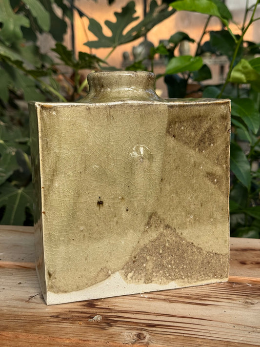 Grand vase rectangulaire – émail vert olive craquelé – 02