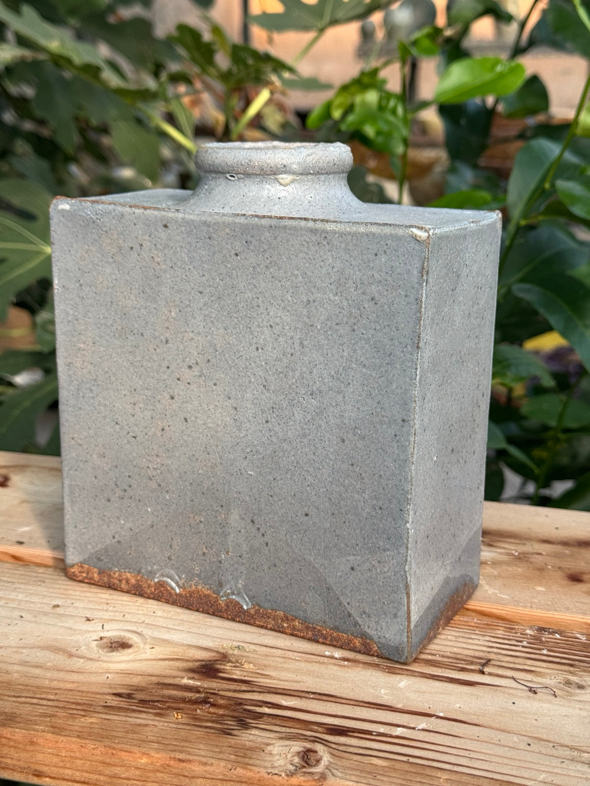 Grand vase rectangulaire – grès rouge, Shino maison – 09